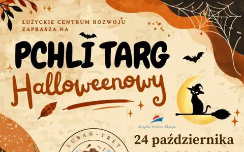 Plakat: Pchli Targ Halloweenowy w Lubaniu – zgłoszenia wystawców (24 października)